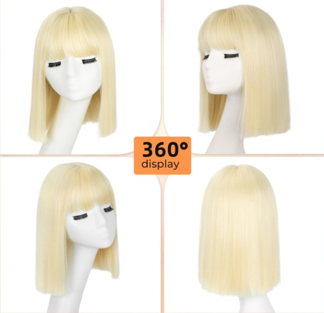 Women Short Straight Bob Wigs Heat Resistant Cosplay Party Halloween Wig 12 Inch