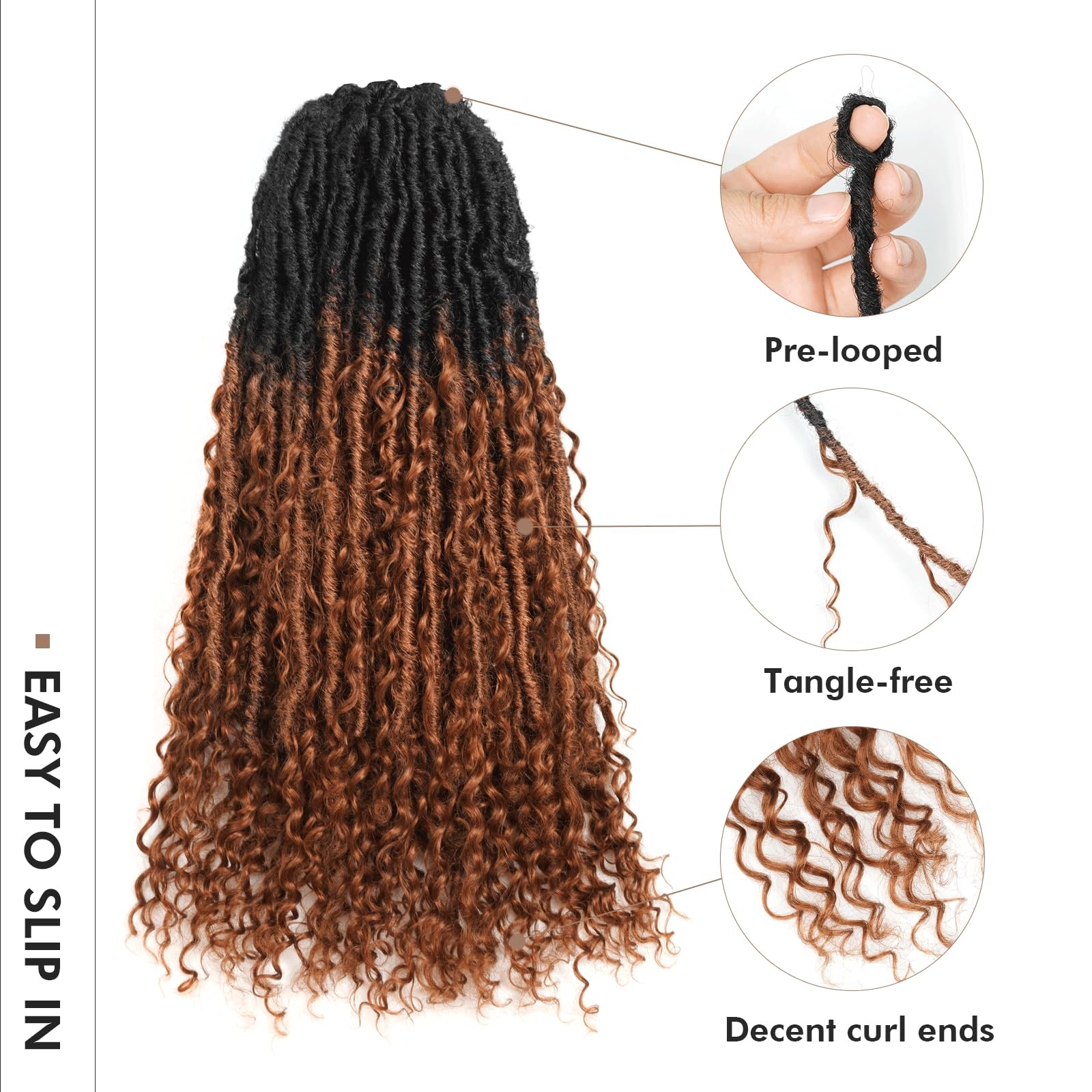 Toyotress Boho Human – 20 Inch 8 Packs Pre-Looped Crochet Human Curls