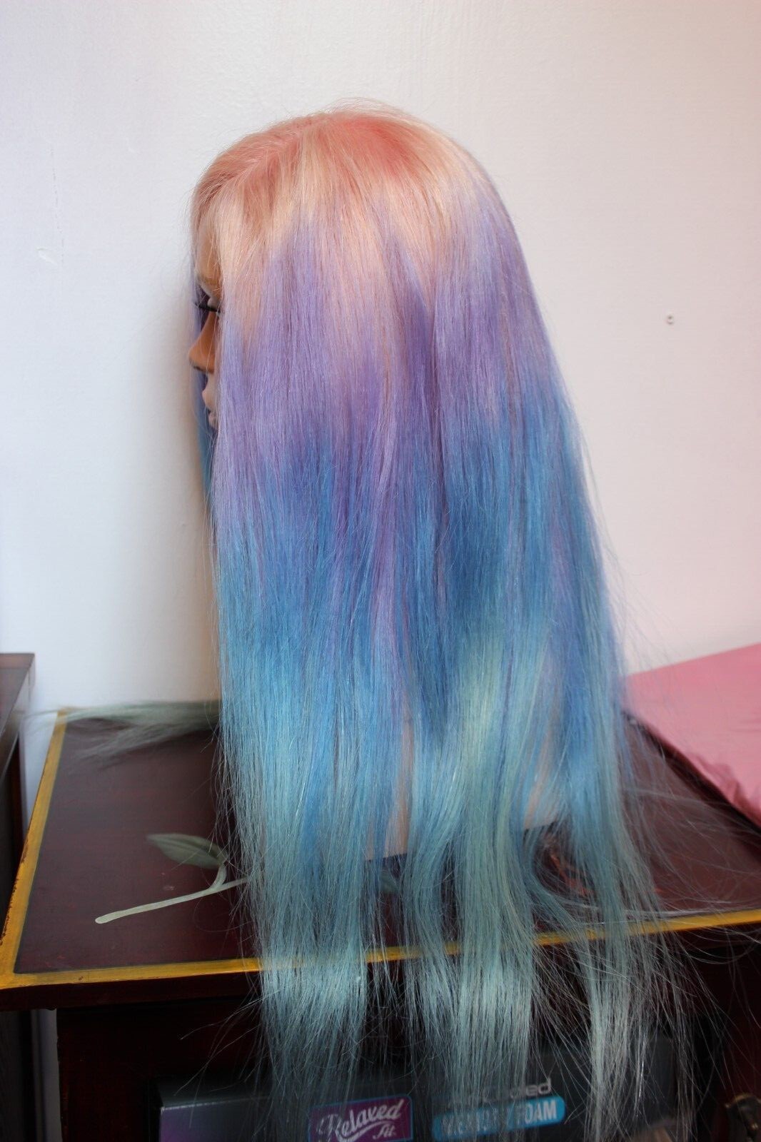colorful lace front full lace human hair wig pink blue purple size medium