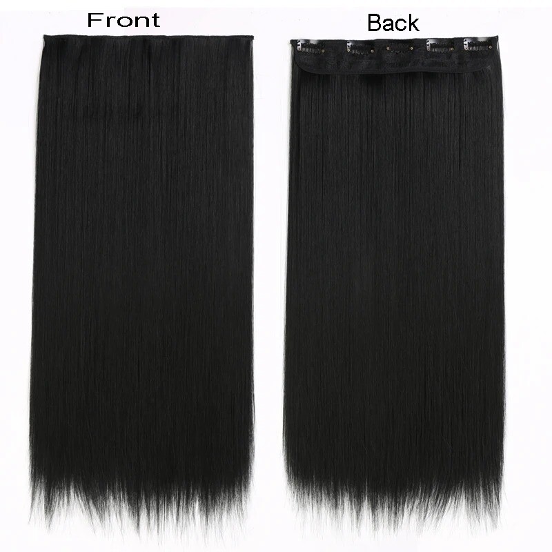 24in Synthetic Long Straight Clip In One Piece Hair Extension 5 Clips Fake Hair