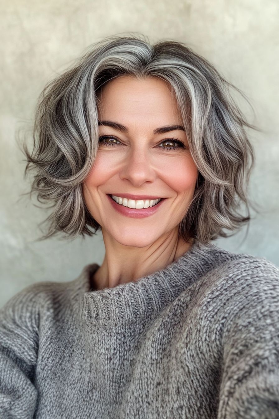 Short Highlight Grey Wave 100% Human Hair 13×4 Lace Front Wigs