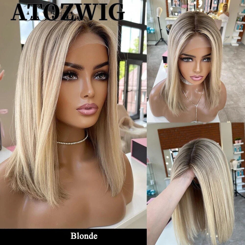 Short Bob Cut 100% Real Human Hair Wig 13X4 Lace Front Wig Pre Cut Wig
