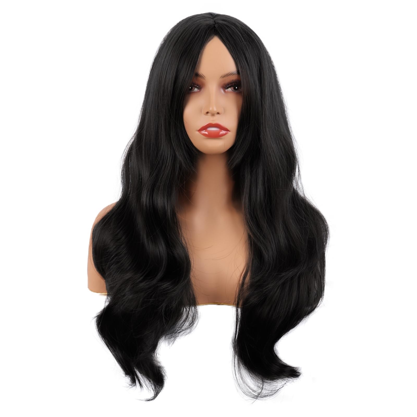 26 Inch Fashion Long Layered Side Bangs Wavy Curly Wig, Black
