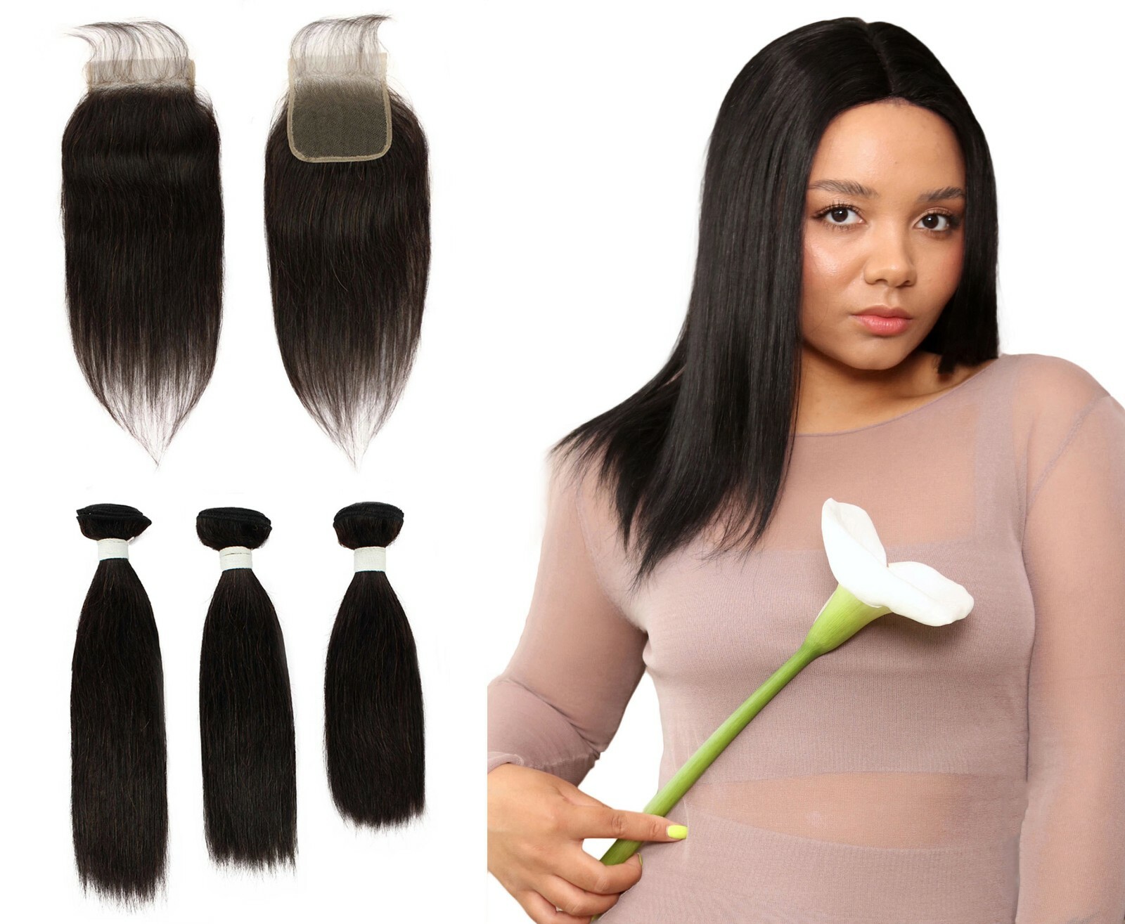 LUXLUXE Rico 100% Human Hair Bundle Free Part 4X4 Hand Tied Swiss Lace Closure