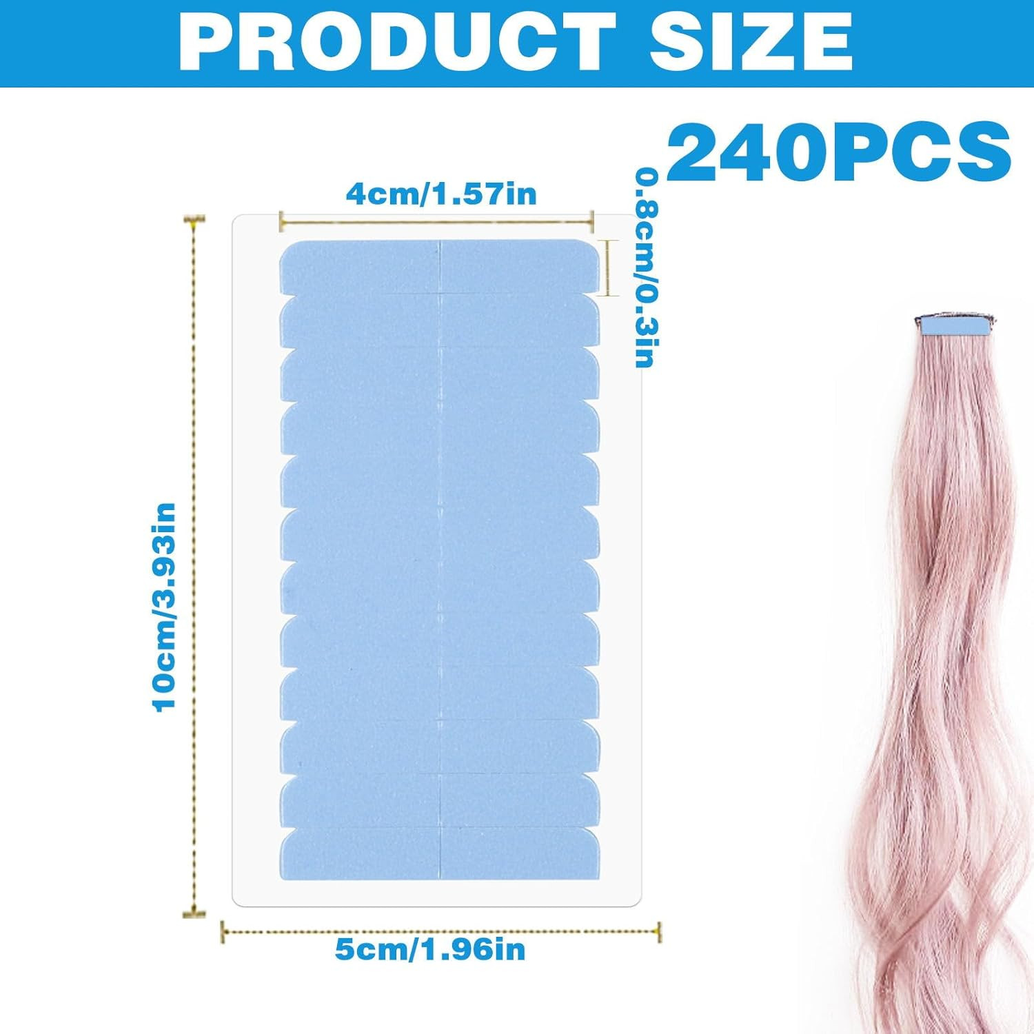 Hair Extension Tape 240Pc Double Sided Wig Tape Replacement Strong Hold Blue