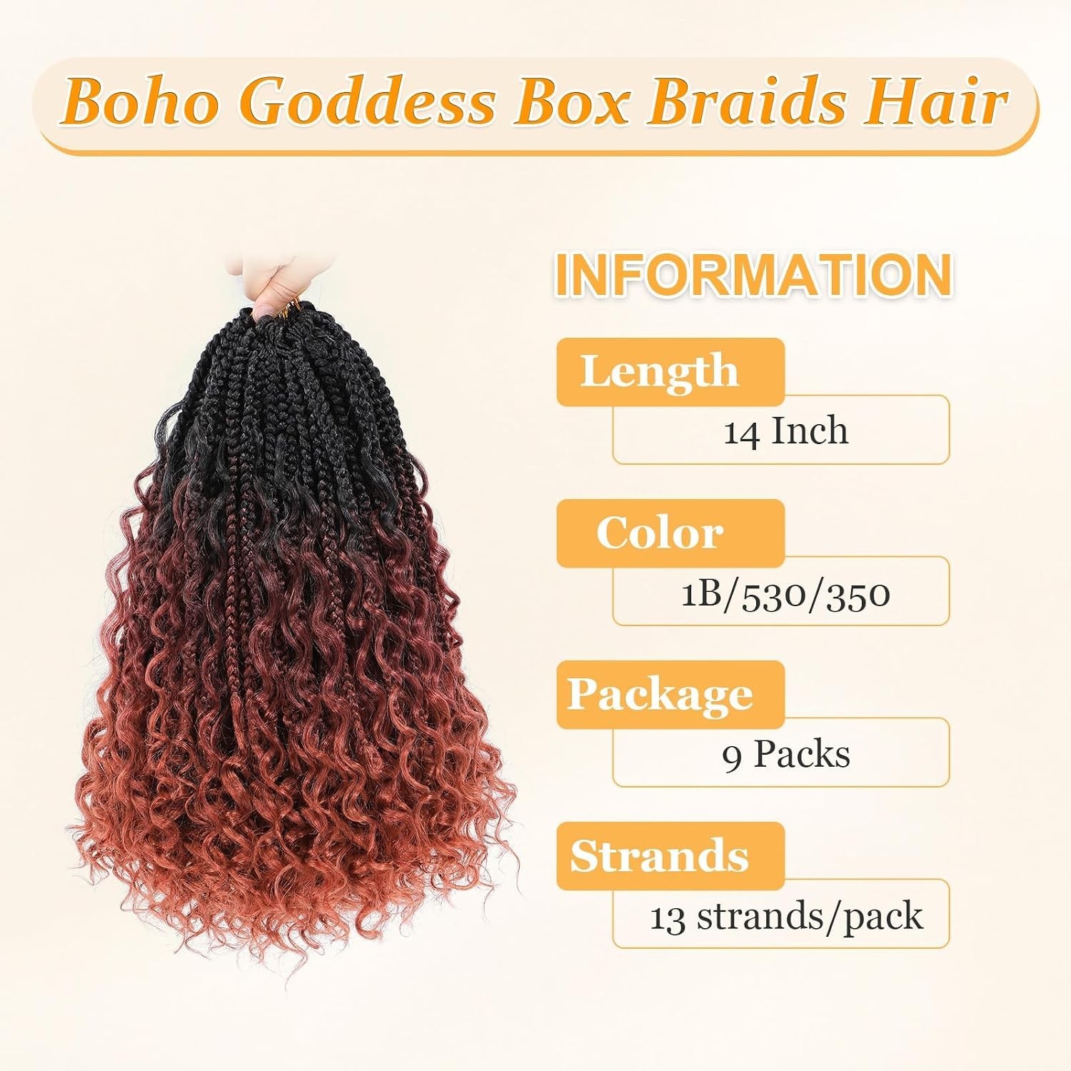 14 Inch Goddess Box Braids Crochet Hair Curly Ends 9 Packs Pre Looped Boho Cr…