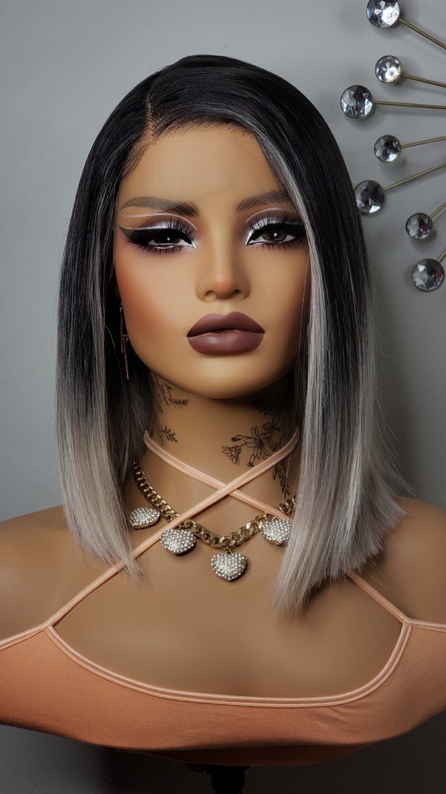 New Black Rose Gold Short Bob Wrap Style Lace Front Wig Womens Fashion Hair Wigs
