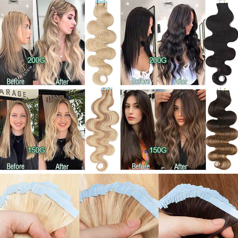 Body Wave Tape In Hair Extensions 100% Remy Human Hair Skin Weft 20/40/60pcs