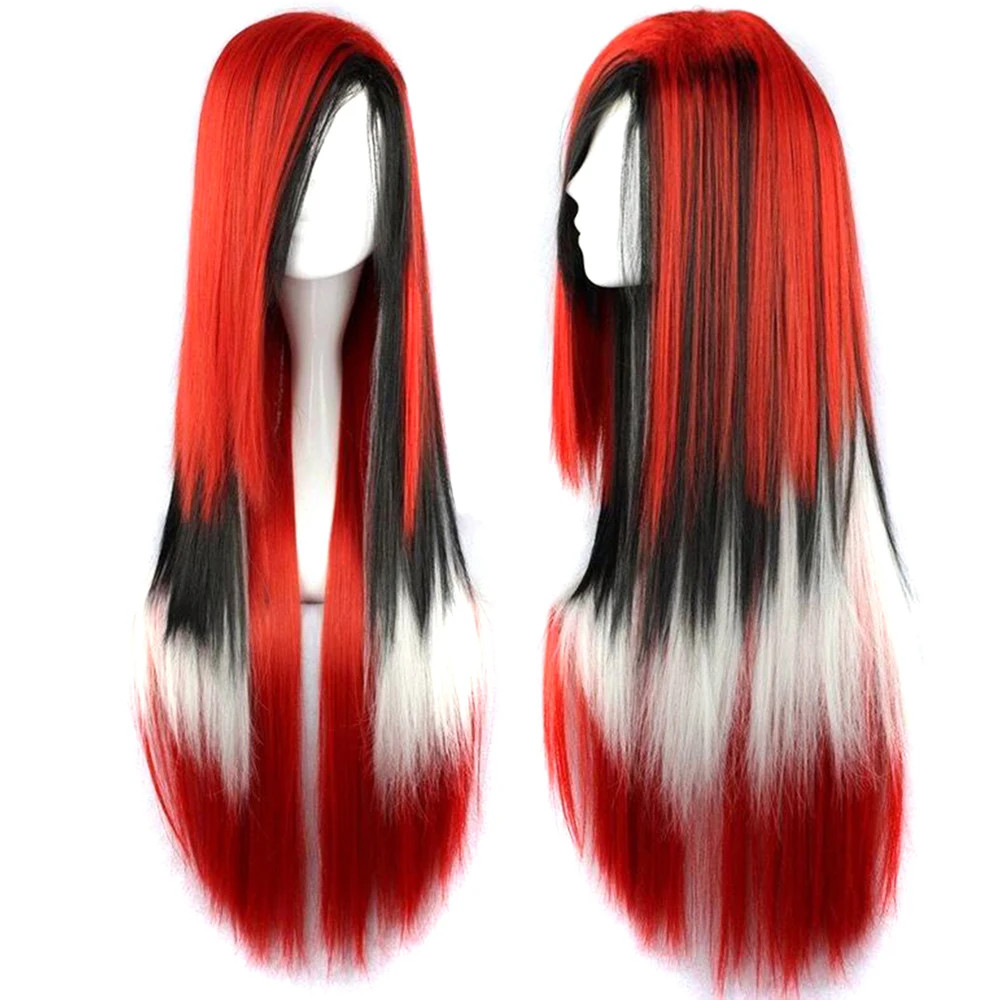 Soowee Ombre Rainbow Synthetic Cosplay Wig with Bangs Multicolor Wig for Women