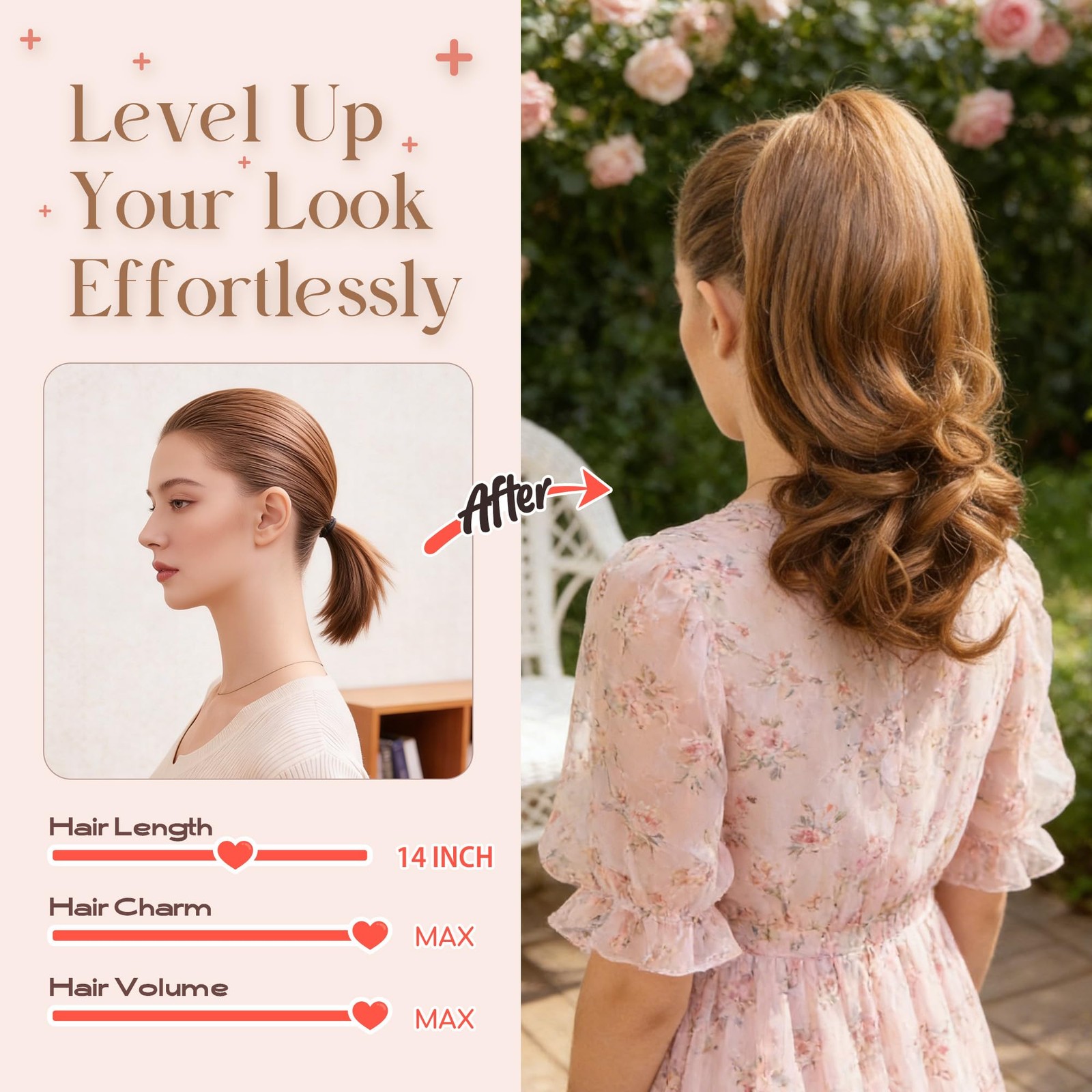 Curly Claw Clip Ponytail Extension 14 Inch Pony 14 Inch, #8 Coppery Brown