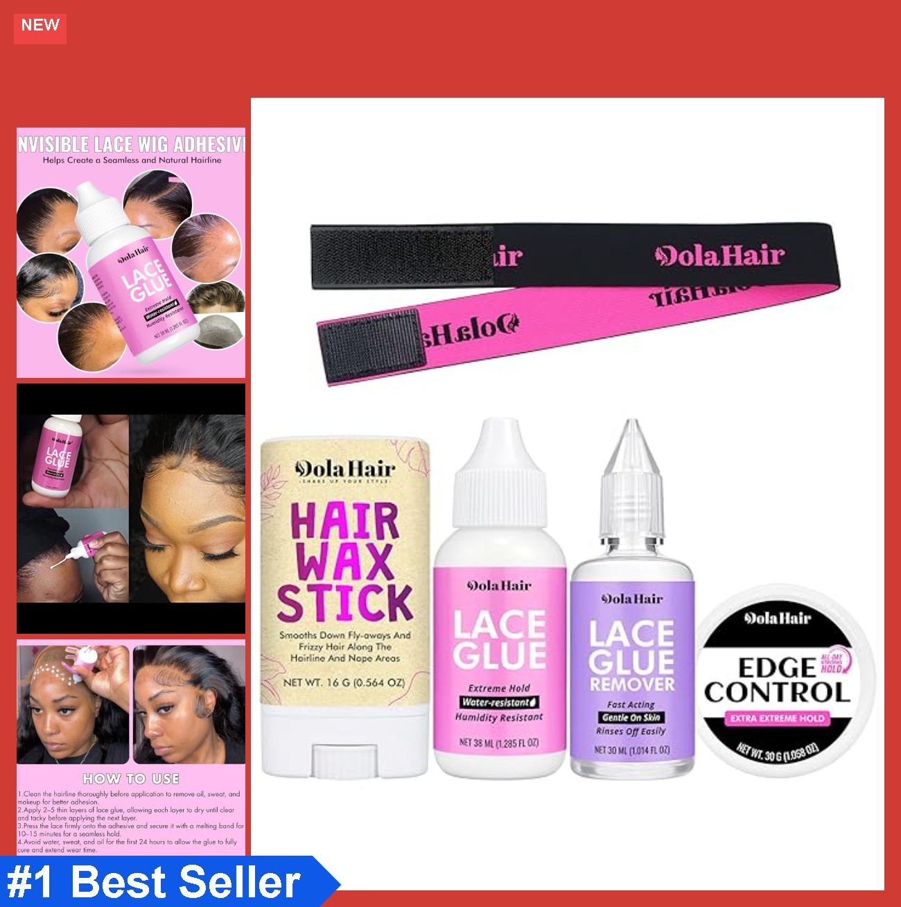 Lace Wig Glue Kit 5pcs Waterproof Adhesive Remover Wax Edge Control Melting Band