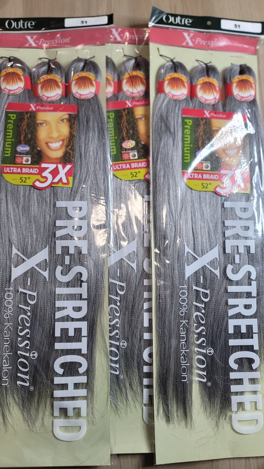 3 Pack Pre Stretched Braiding Hair 9X 52″ COLOR 51 Gray X-Pression Outre