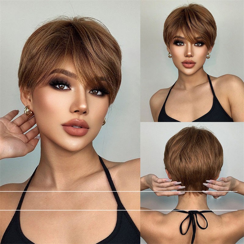 Fashion Short Hair Natural Wig Women’s Short Hair Age-Reducing Full-Head Wig Wig