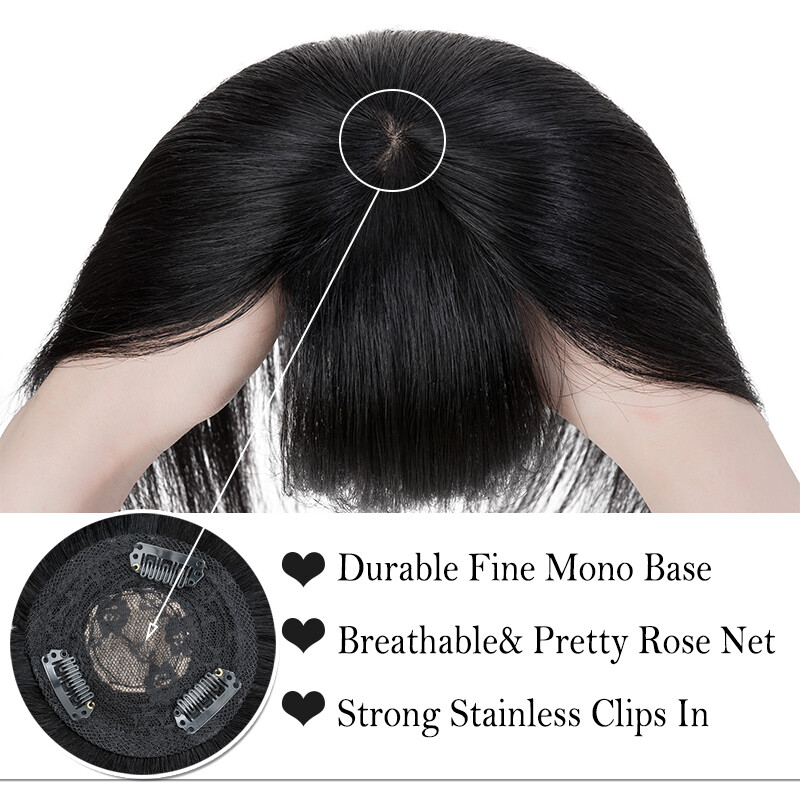 Clip In 100% Remy Human Hair Piece Topper Toupee Hairpiece Bangs Middle Parting