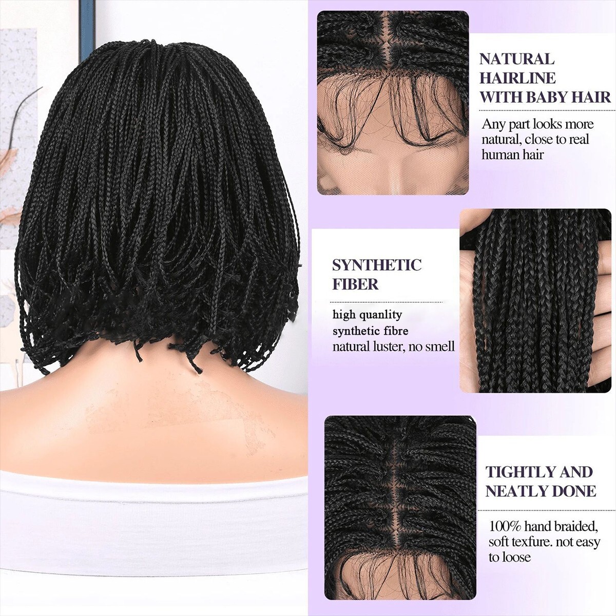 Bob box Braids Wigs for Black Women Short 12″ Lace Front Briaded Wig Baby +Hair