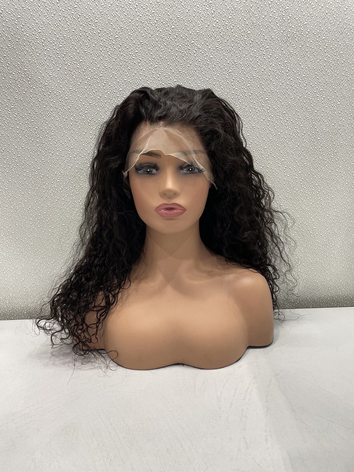 Natural Black Water Wave Human Hair Blend 13×4 Lace Front 180% Density Wig, 20″