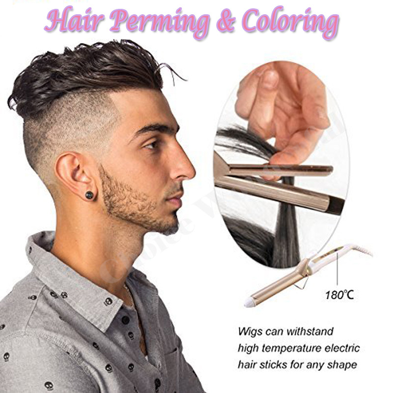 MONO Mens Toupees Replacement System Wigs 100% Real Virgin Human Hair Straight F