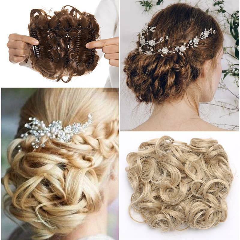 LARGE THICK Curly Chignon Messy Bun Updo Clip in Hair Piece Extensions Formal US