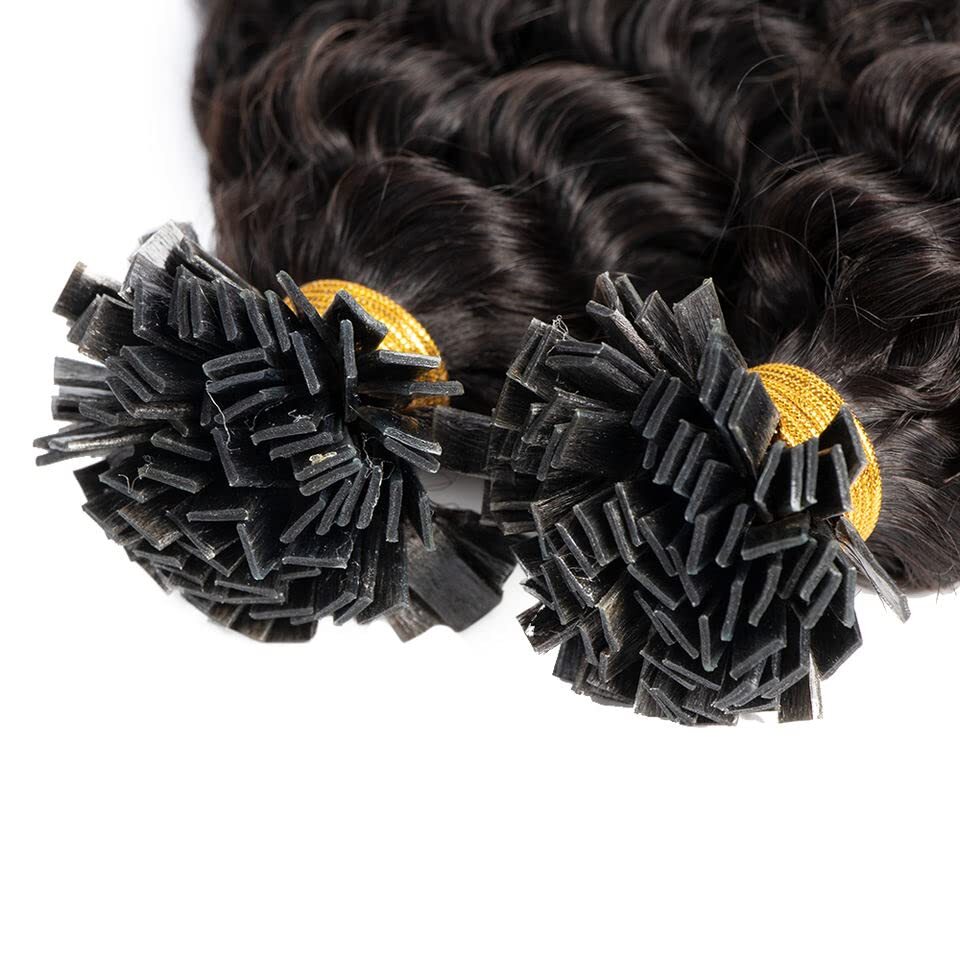 Keratin Fusion Flat Tip Human Hair Extension Deep Curly Pre Bonded Hair 100pcs