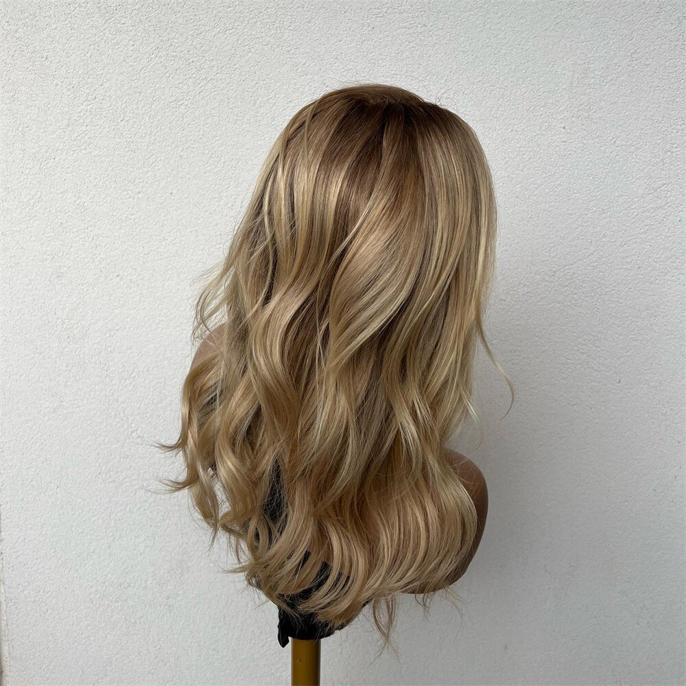 Brazilian Human Hair Blonde Highlights with Dark Roots Lace Front Wig for Women