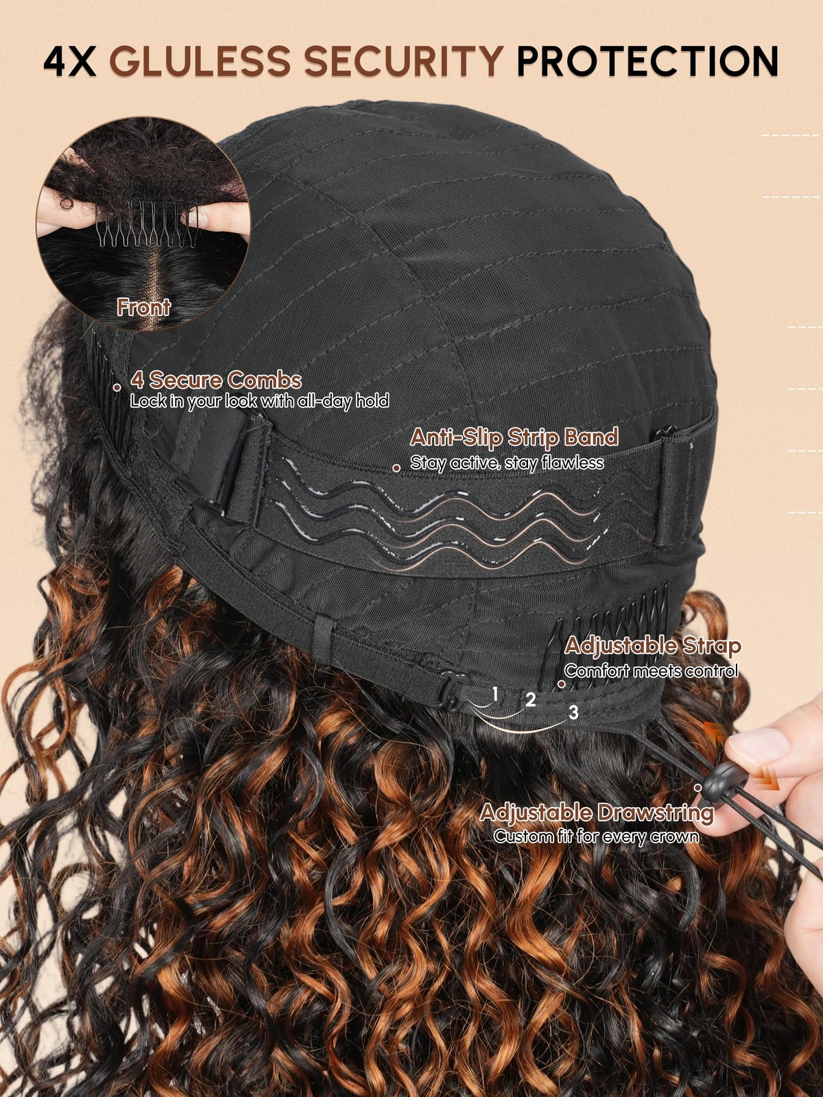 Shangyinfa 1B/30 Highlight Half Wig Human Hair Water Wave 3-In-1 Flip Over