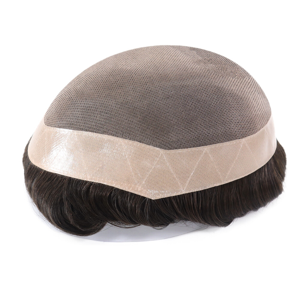 Mens Toupee Hair Replacement System Fine Mono Human Dark Brown Hair Pieces #2