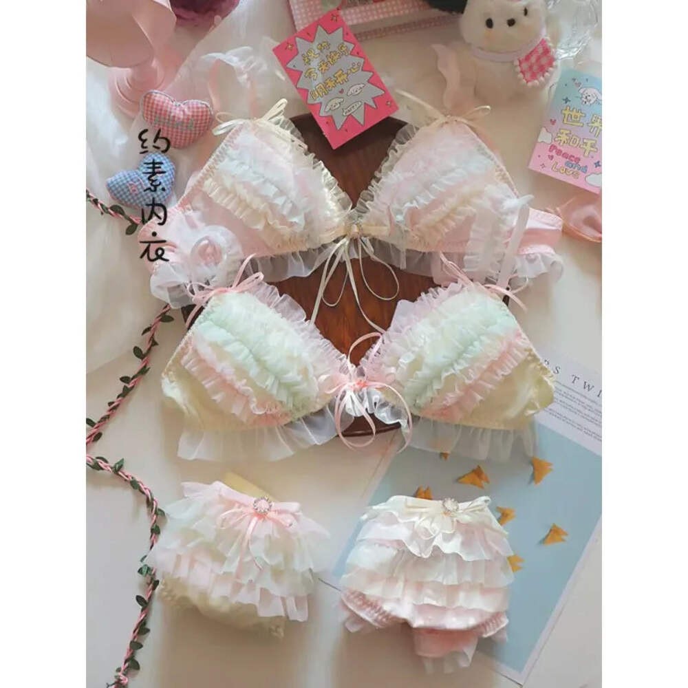 Japanese Style Lolita Princess Lingerie Set Women Pure Desire Cake Layer Lace Me