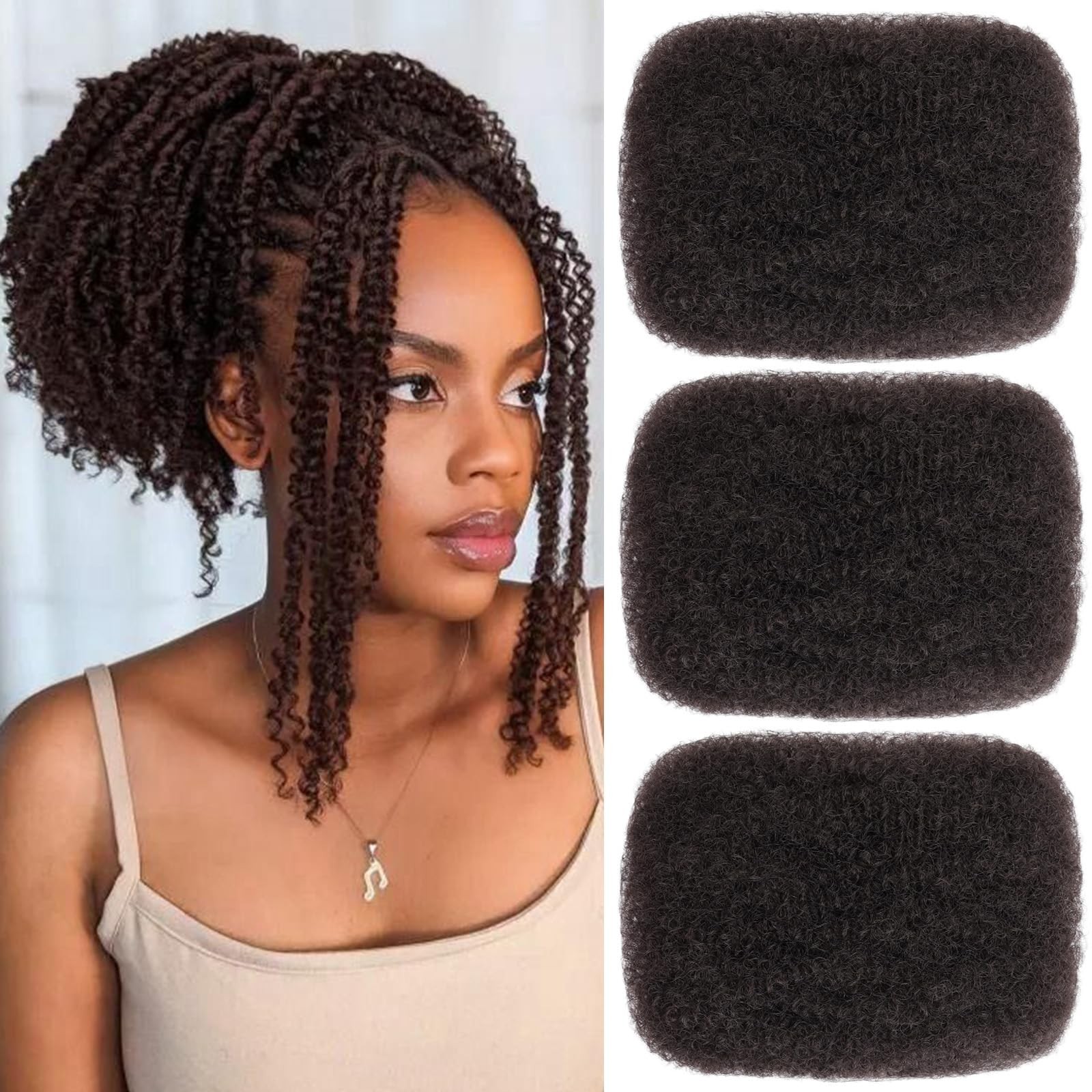 16 Inch 3 Bundles 90g Afro Kinky Curly Braiding Bulk Hair For Mini Braiding T…