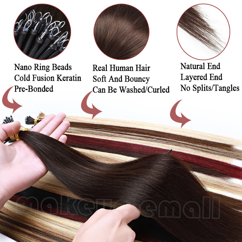 100G Thick Nano Ring Nano Loop Beads Real Remy Human Hair Extensions Highlight