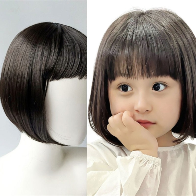 Kids Short Bob Wigs Natural Lookings Hairpiece Easy To Wear Breathable Headcover