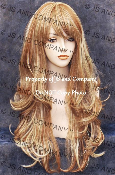 Human Hair Blend Full Wig Heat OK Long Wavy Strawberry Blonde Mix WBKT 27-613