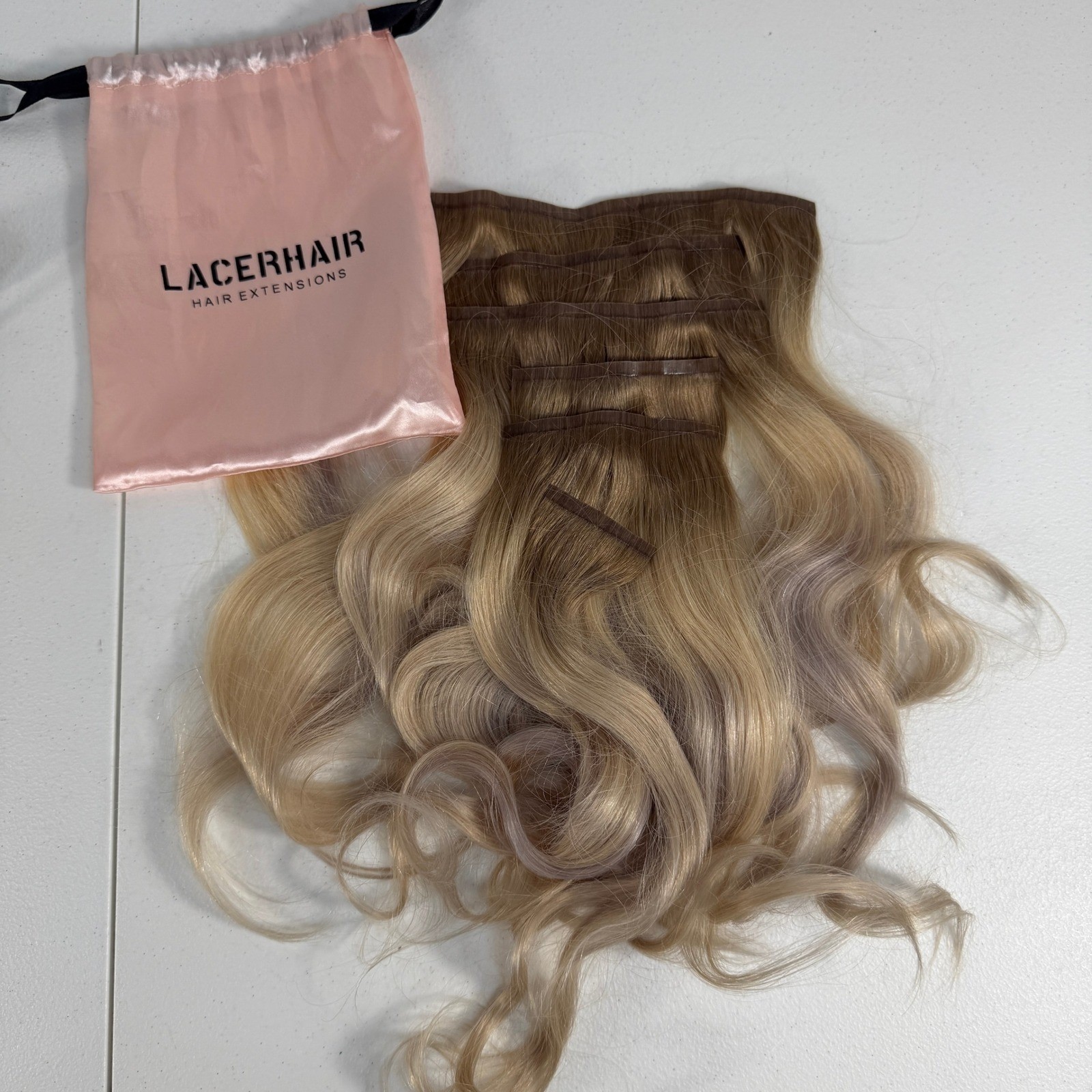Lacerhair Hair Human 16″ Extensions Clip In Ombre Wavy Full Head Set Blonde
