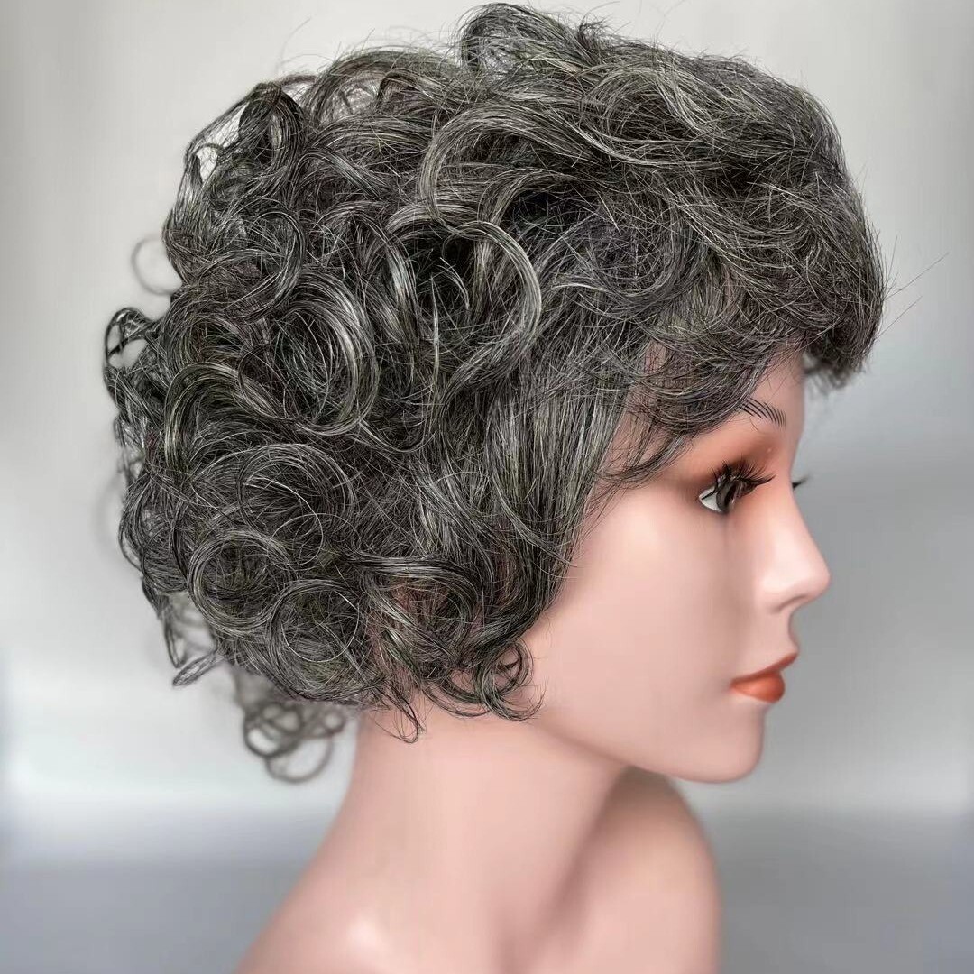 Grey Loose Wave Human Hair Wigs for Older Women Daily Wear