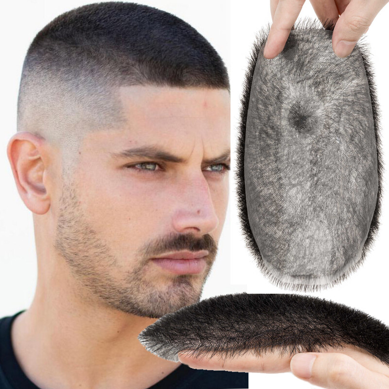 Short Human Hair Buzz Cut Unlta Thin Skin PU Wigs Replacemen System Men’s Toupee