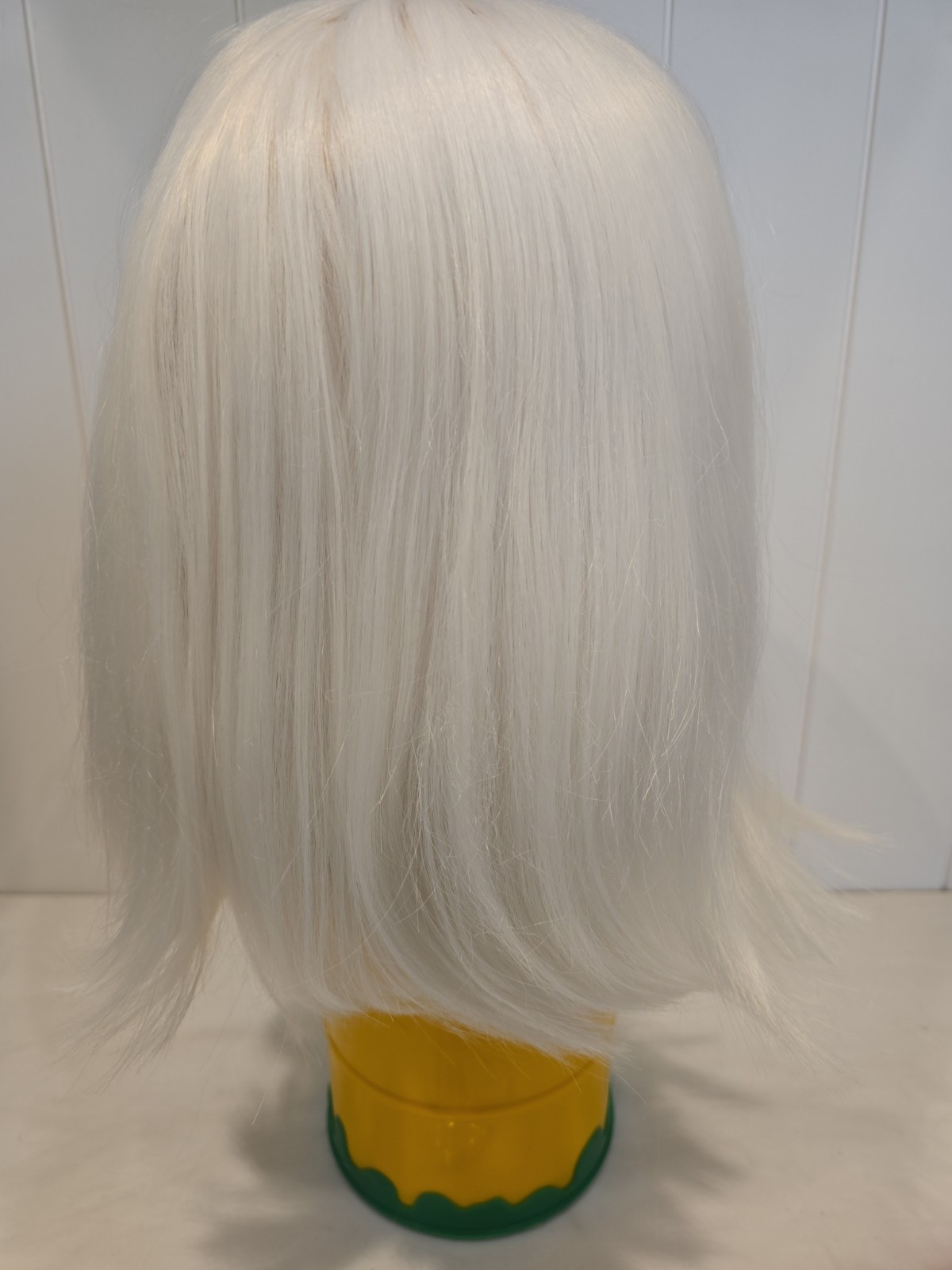 Short 12-in Bob With Bangs Straight White Wig, Costume, Daily Wear