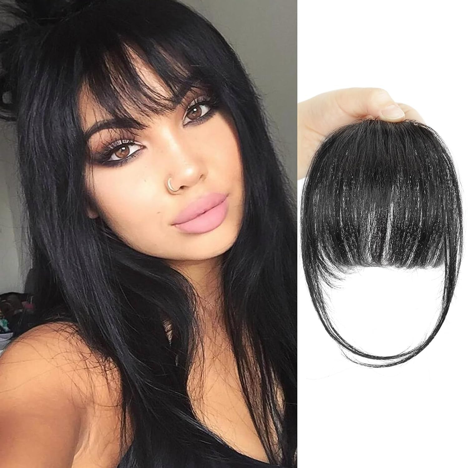 Clip in Bangs Real Human Hair Bangs Hair Clip with Temples Hairpieces for Women
