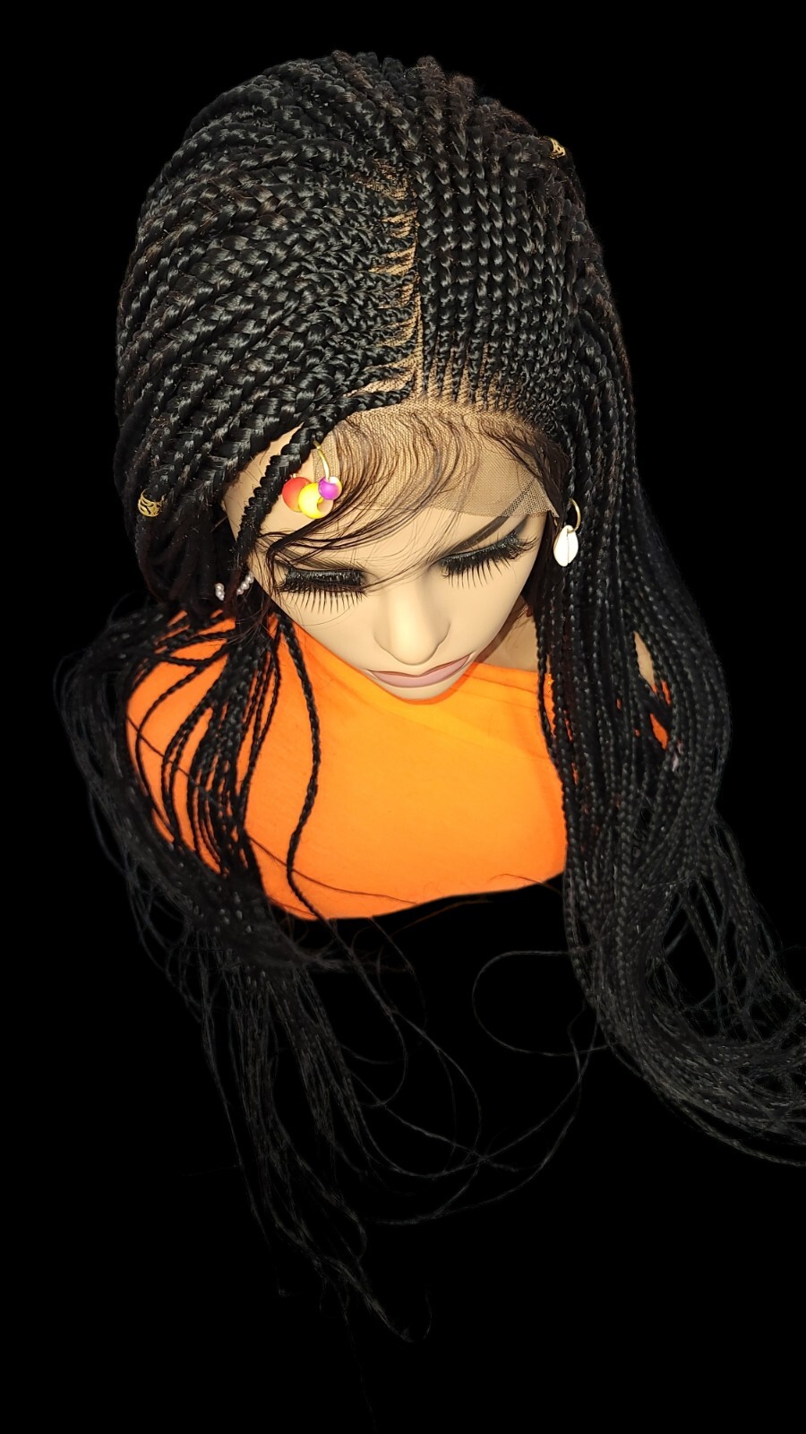 Braided Wig Cornrow Box Braids Jet Black Full Lace Glueless Handmade 24″