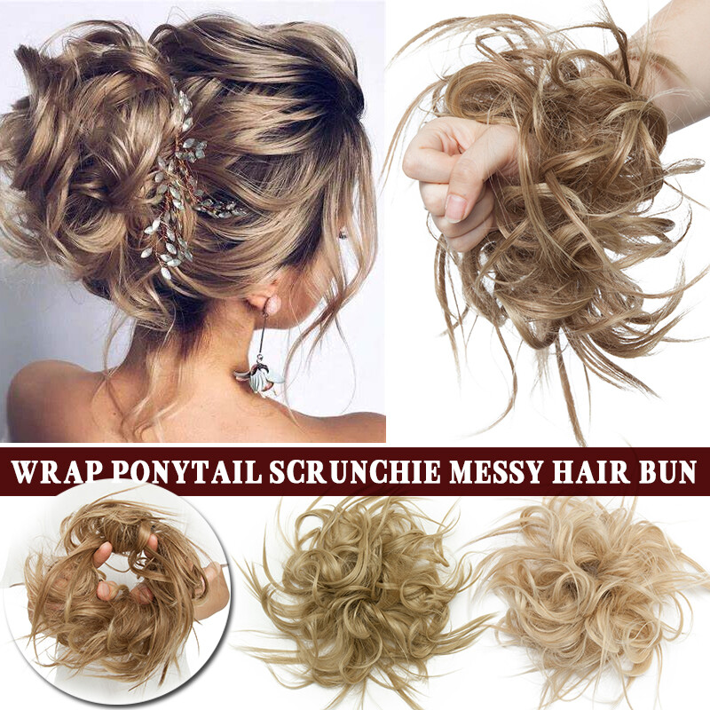 One Piece Scrunchie Messy Bun Updo Hair Extensions 100% Real Thick As Human US