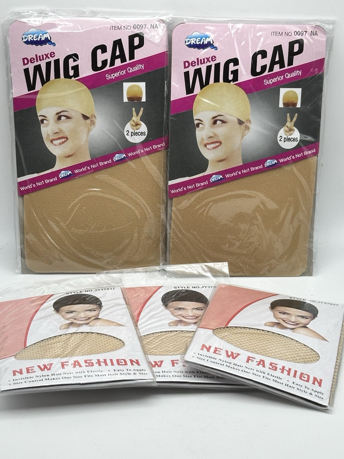 Wig Cap And Net Lot New Unopened Packages 4 Caps 3 Packs Nets Neutral Tone