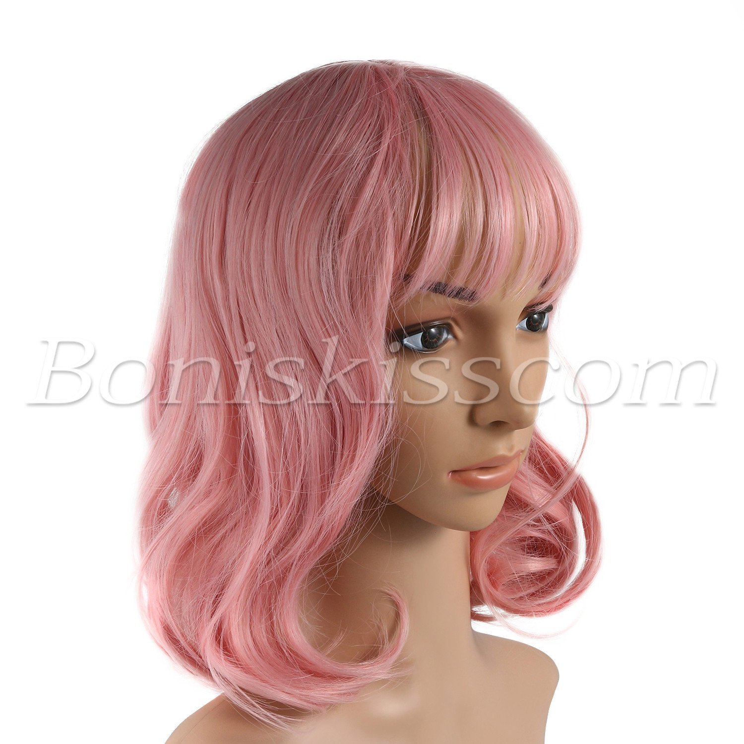 Women’s Girls 35CM Short Pink Curly Synthetic Cosplay Costume Party Stage Wig