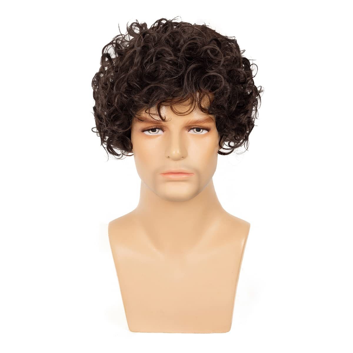 Men’s Casual Fluffy Short Curly Wig Western Style Heat Resistant Synthetic Full