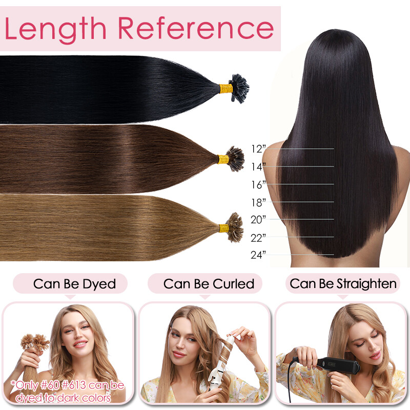 Nail U Tip Keratin Hot Fusion Bonding Hair 100% Real Remy Human Hair Extensions