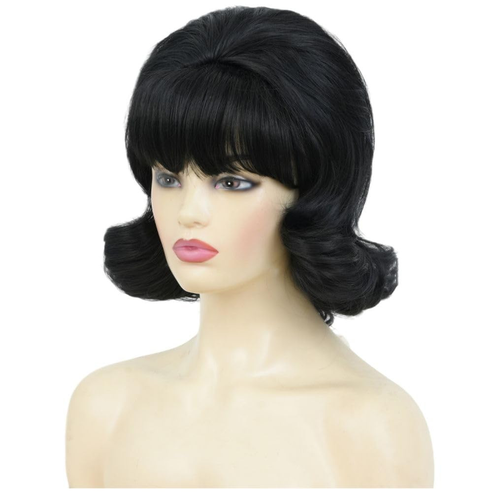 Black Vintage Curly Cosplay Wigs for Women Bouffant Beehive 50s 60s Retro Costum