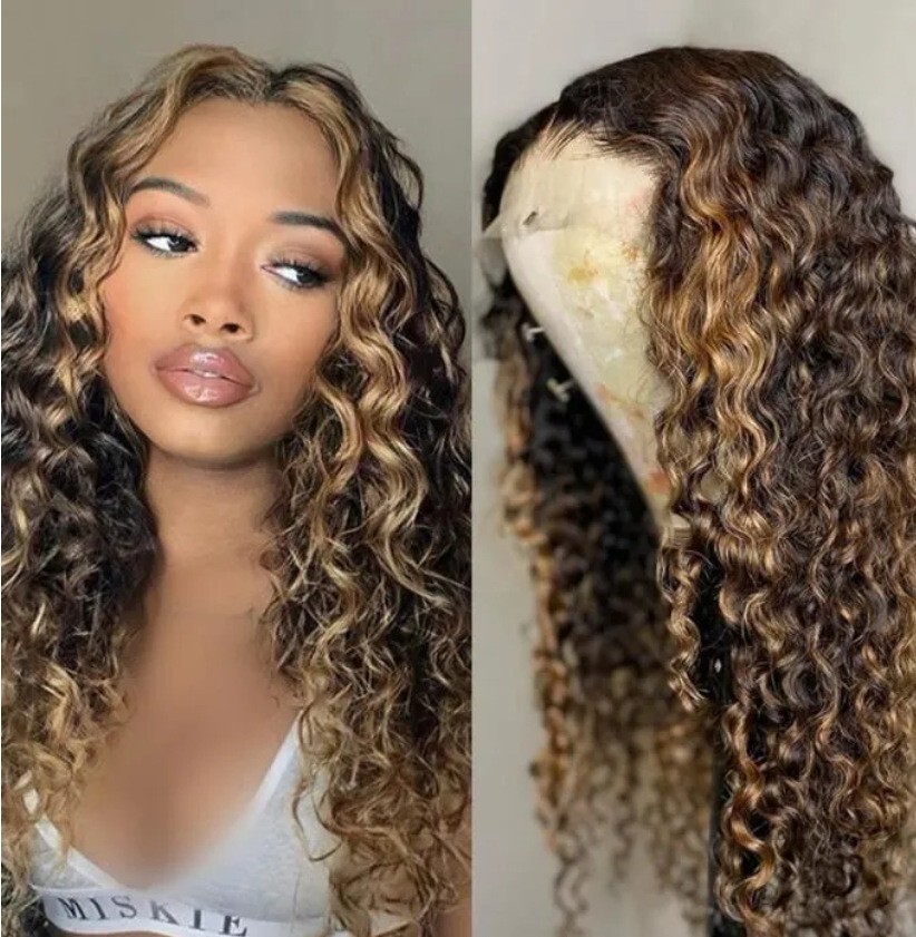 Long Water Wave Lace Front Human Hair Wig Wavy Wig For Women PrePlucked Blond