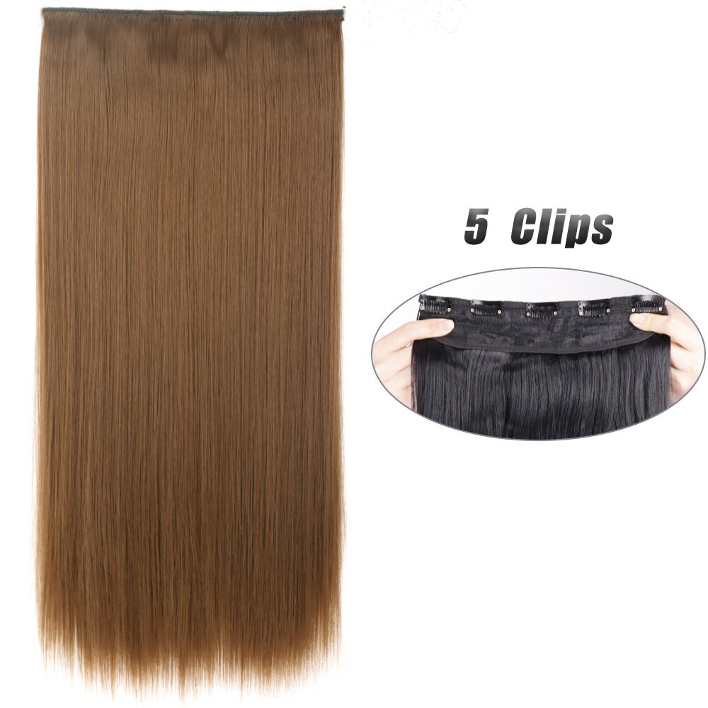 Synthetic 5 Clip In Hair Extension Long Straight Hairstyle Hairpiece Black Brown