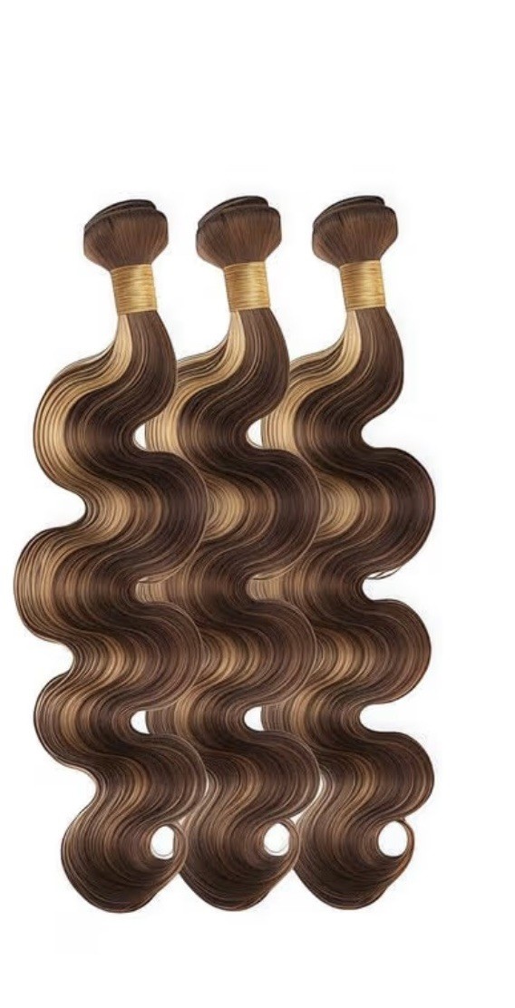 100% Hair Ext. Body Wave. 10” 12” 14” 3 Bundles + 2 pack deluxe wig cap