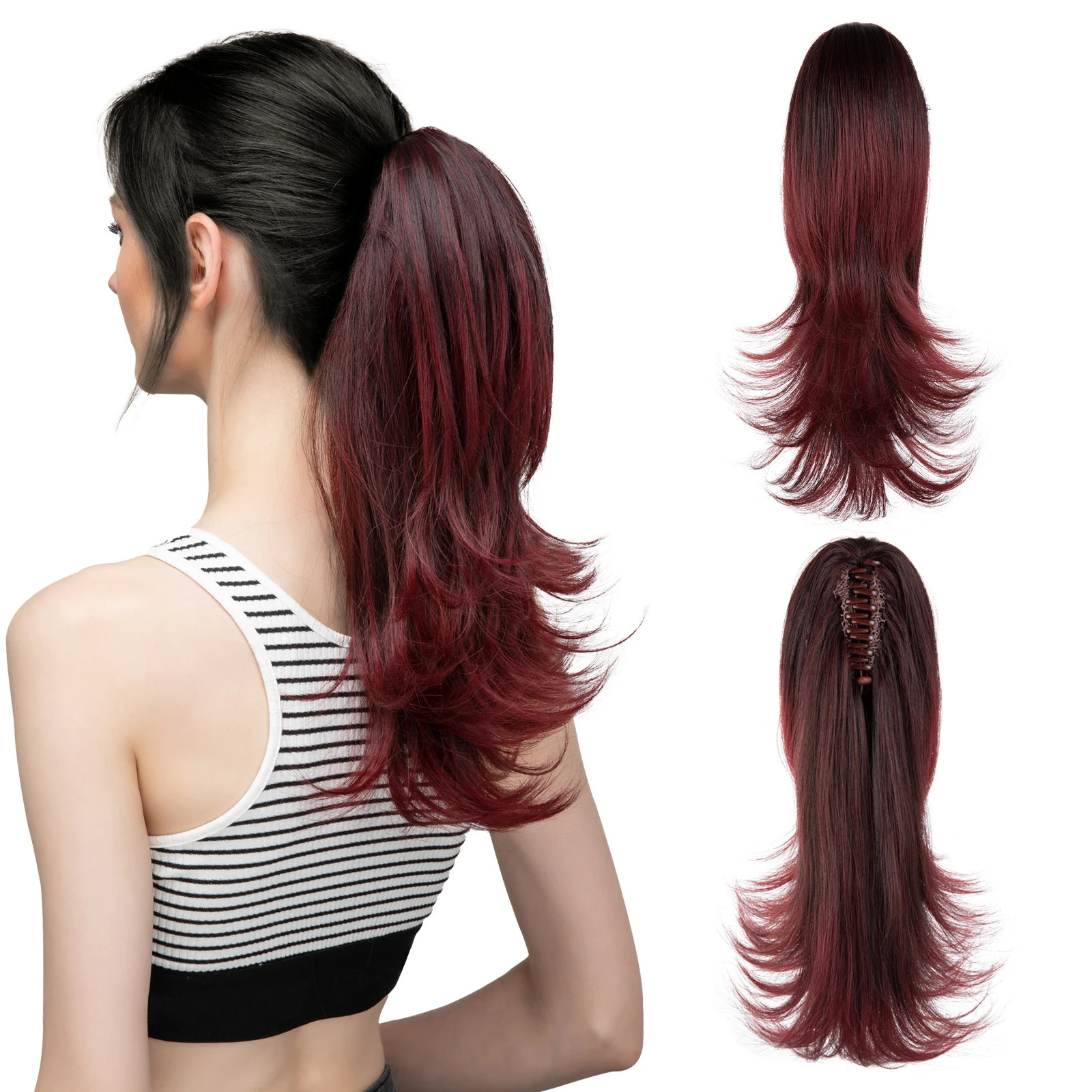 14 Inch Synthetic Claw Clip Ponytail Extensions Wavy Blonde Black Hair