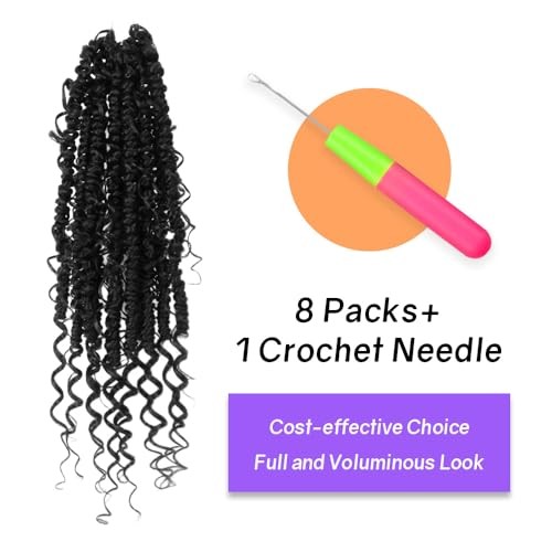 Boho Crochet Passion Twist Hair Pre looped, 12 Inch (Pack of 8) Natural Black