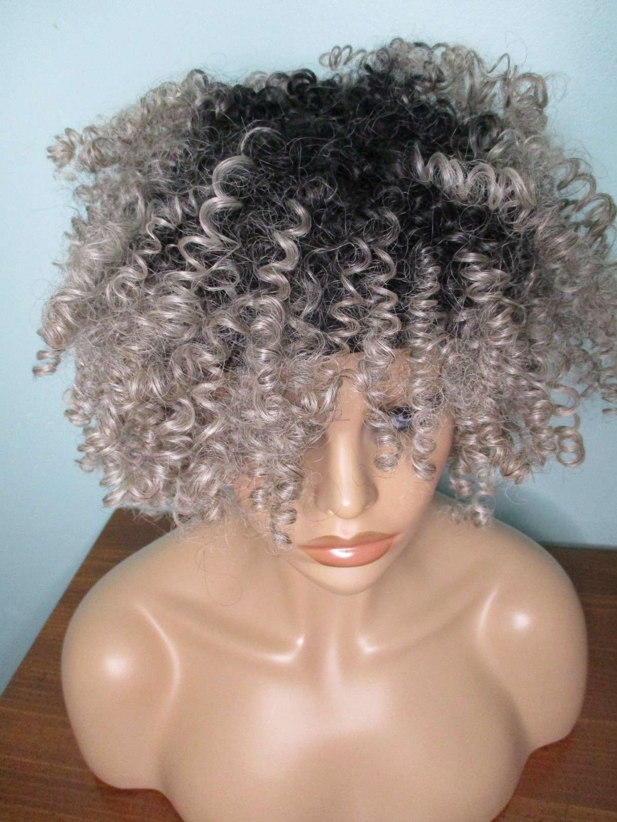 4″ – 10″ gray with black roots KINKY spiral curl HEADBAND WIG by BOBBI BOSS