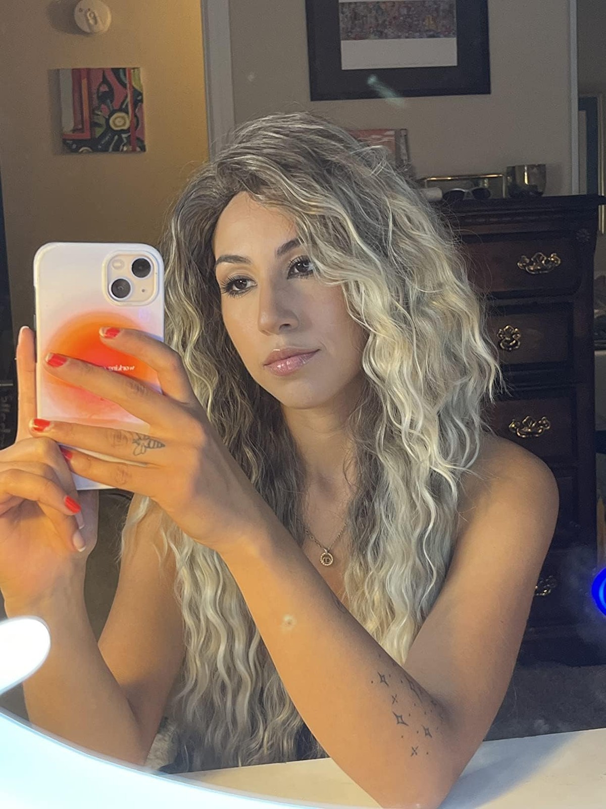 GNIMEGIL Long Curly Blonde Wigs for White Women Ash Blonde Ombre Wig Natural …